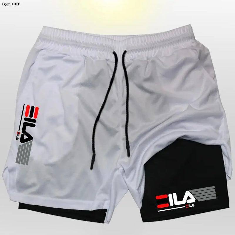 Shorts corrida secagem rápida para homens, esportes de ginástica, ao ar livre, treino, fitness, jogging, calças curtas, 2 em 1, verão