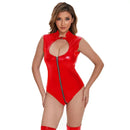 Fato erótico feminino de pé com pescoço oco, Zíper, Virilha Aberta, macacão de couro envernizado lustroso, Uniforme de Tentação Sexual Feminino, Sexy