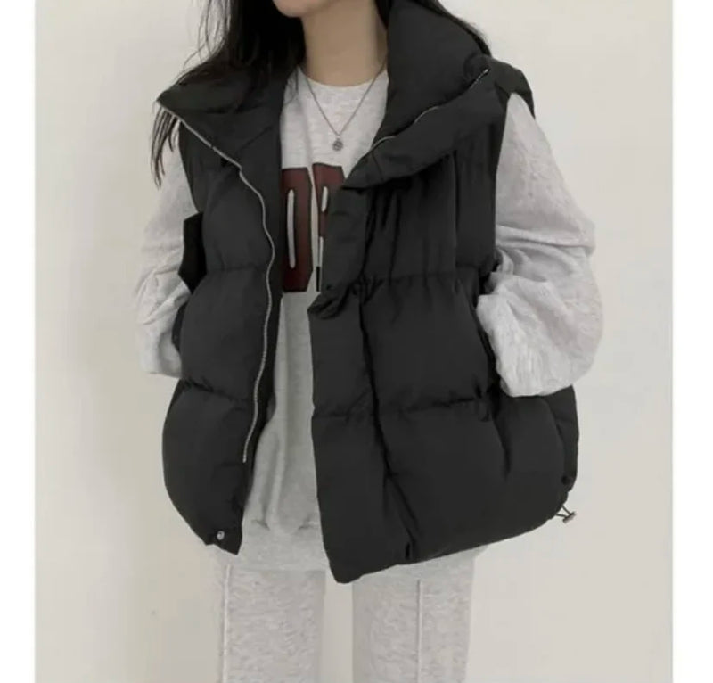 Ele Cotton Vest Outerwear Women's Autumn Winter New Sle Stand Collar Svel oulder Pad Warm Loose Cotton Jaet