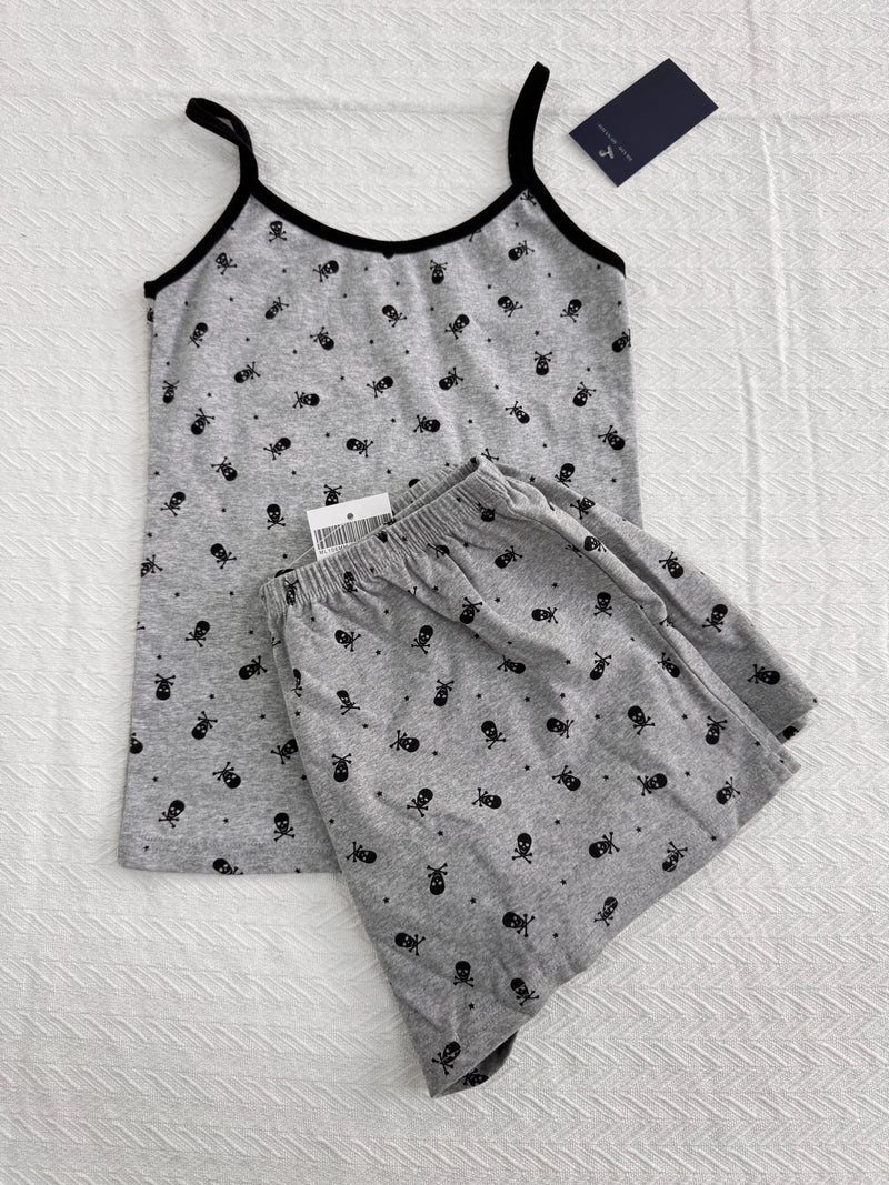 Skulls Print Home Cozy Pants Sets Women Sleeveless Cropped Tank Top+Straight Trouser Suits Casual Sweet Pajama Two-piece Set New