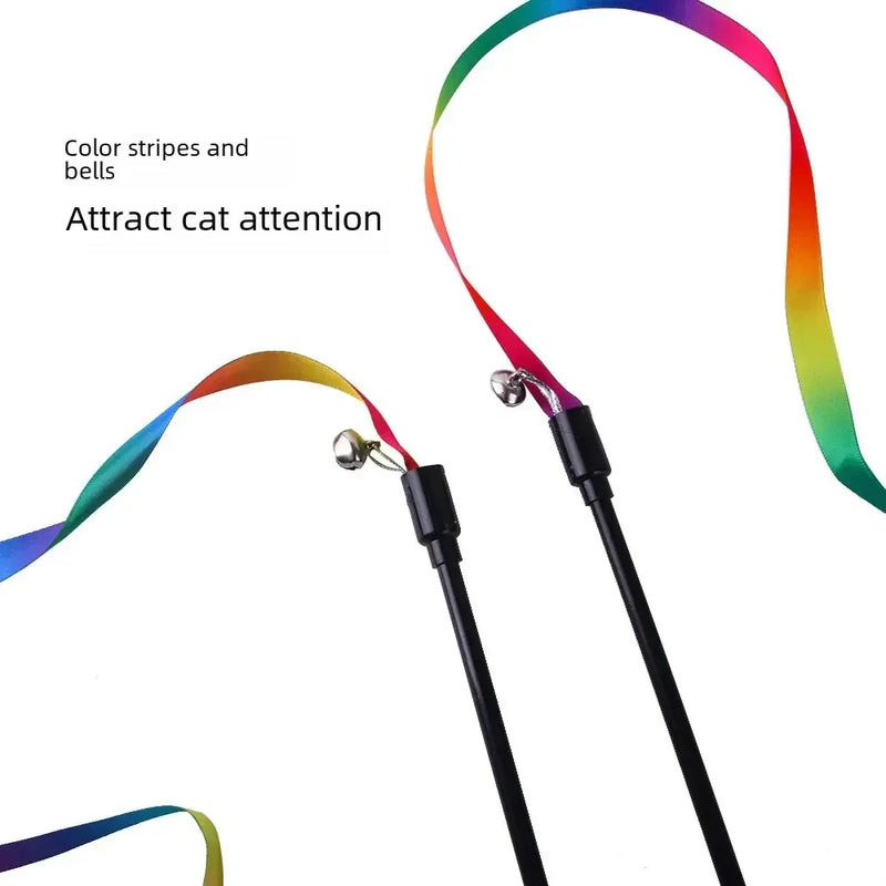 Toy Colorful Teaser Wand Double Sided Rainbow Ribbon Cat Stick Self Amusement Interactive Durable Safe Lightweight Eye Catching
