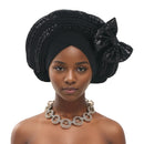 Lantejoulas Bowknot Headtie Africano, Nigeriano Auto Gele Envoltórios Cabeça das Mulheres, Já Feito Boné de Turbante, Casamento Geles Festa Capacete