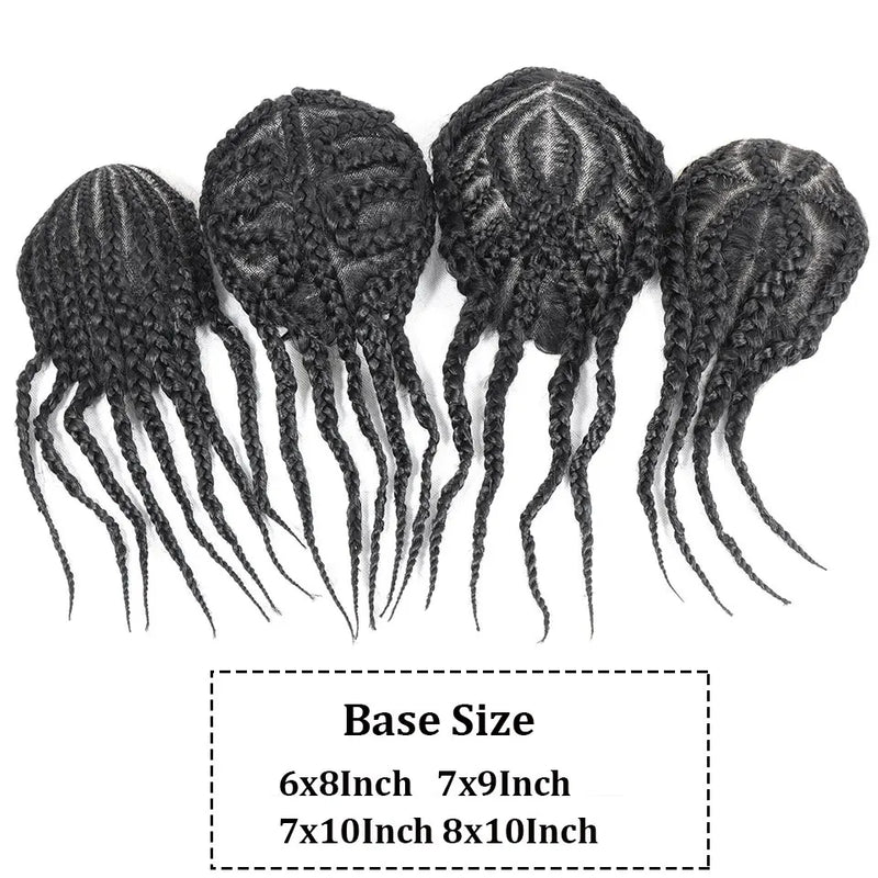 1B Cornrow Box Braided Toupee For Men Human HairPiece Breathable Lace With PU Replacement System Hair Prosthesis Units Patch Wig