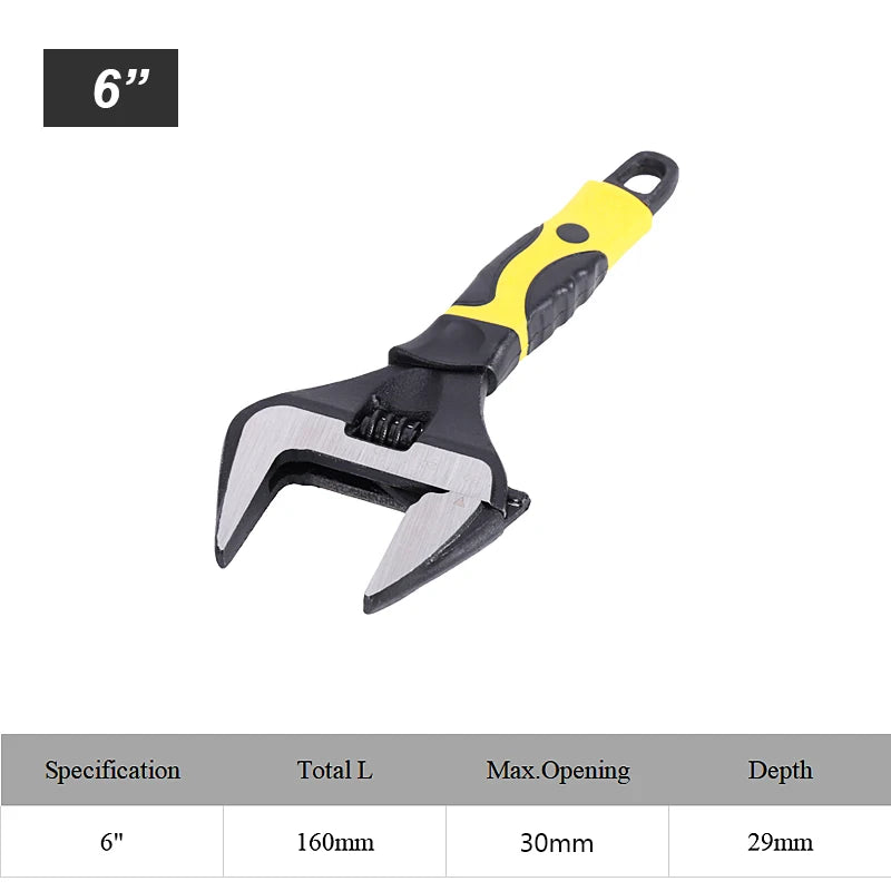 Chave inglesa ajustável de 6/8/10/12 polegadas, grande, aberta, aço inoxidável, oficina doméstica, multifuncional, ferramentas de reparo manual