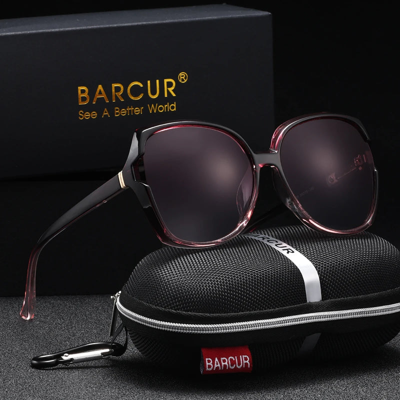 Óculos de sol feminino com armação grande BARCUR, lentes elegantes com gradiente, acessórios de vestuário, proteção UV400, óculos de sol polarizados