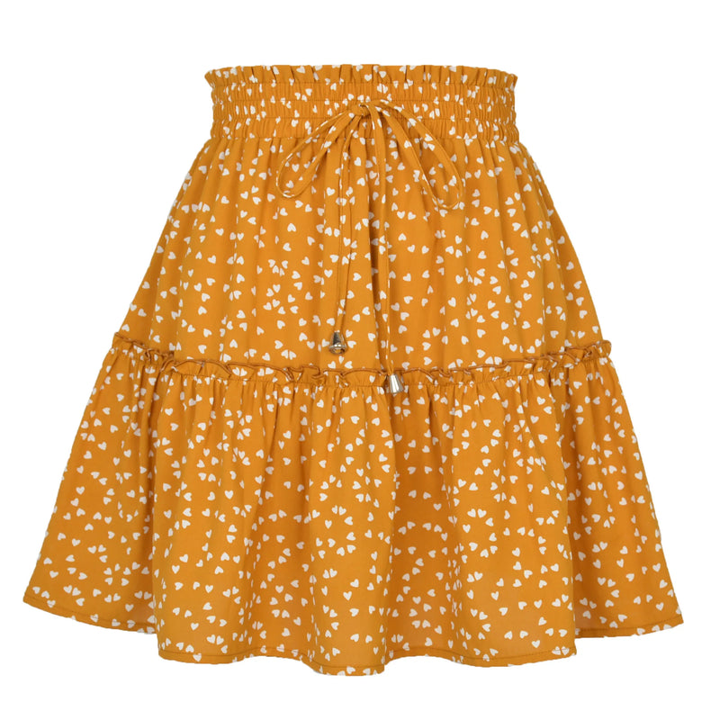 Women Floral Print A-Line Skirt Summer Lady High Elastic Wiast Little Daisy Vestidos LDY-WW4648