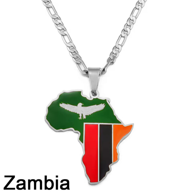 Anniyo 3.8CM Hip-hop South Sudan/Côte d'Ivoire/South Africa Map Flag and Africa Pendant Necklaces for Women Men Jewelry
