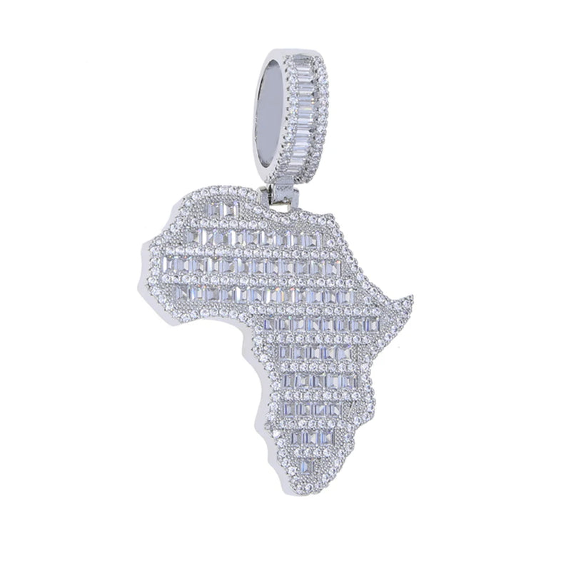 New Iced Out Bling Map Of Africa Pendant Necklace Gold Color Full CZ Zircon Charm Men Fashion Hiphop Jewelry