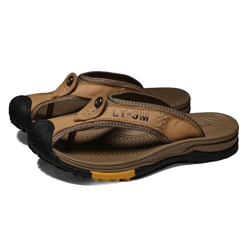 2025 novo estilo verão couro genuíno flip-flop sandália masculina sapatos de couro macio homem sandália ao ar livre antiderrapante sandálias de praia artesanal