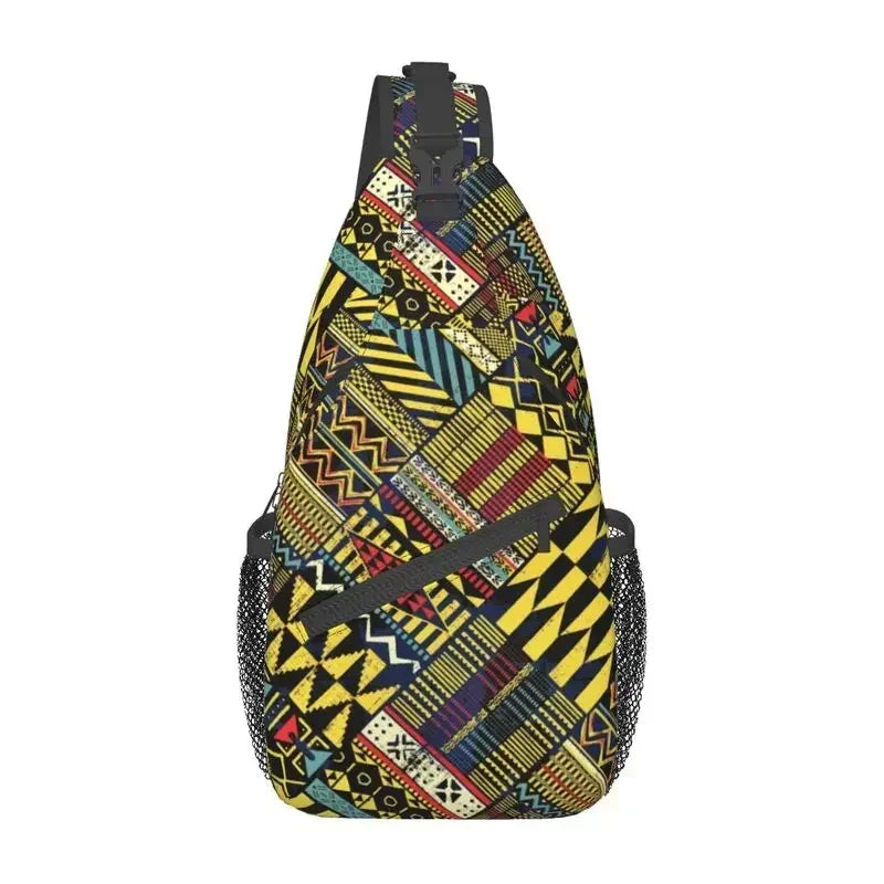 Maroon African Ankara Crossbody Sling Backpack Africa Civilization Styles Shoulder Chest Bag for Travel Hiking Daypack