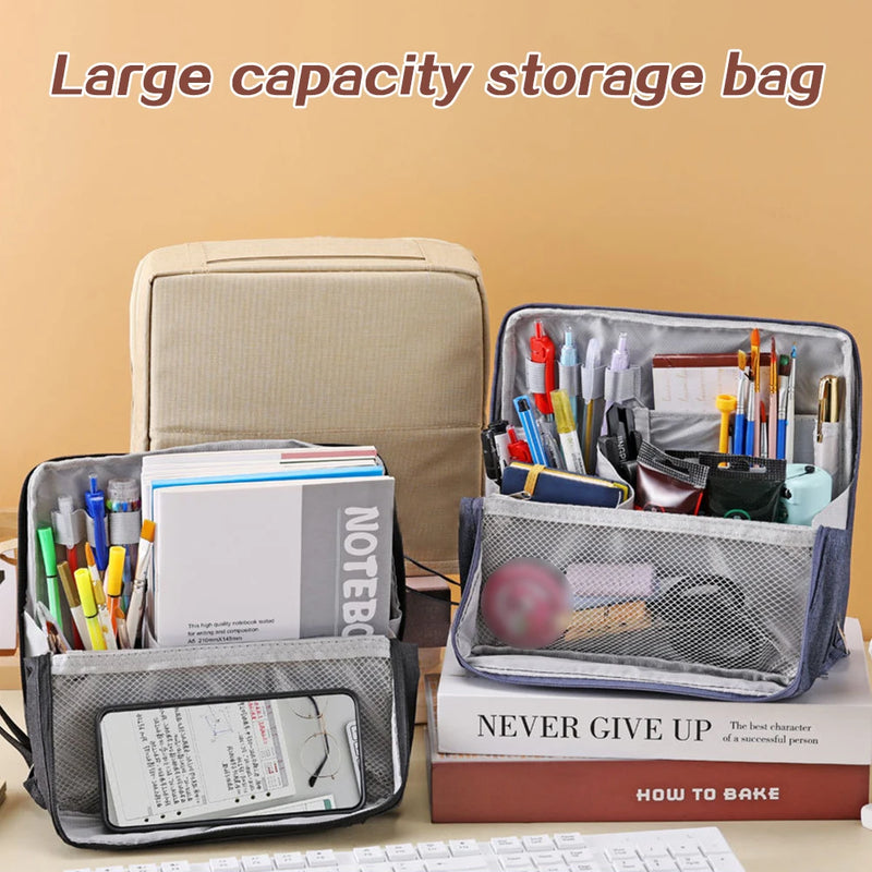 Portable Vertical Cosmetic Bag Double Opening Large Capacity Storage Bag Multi-Purpose Oxford Makeup Pouch with Compartments