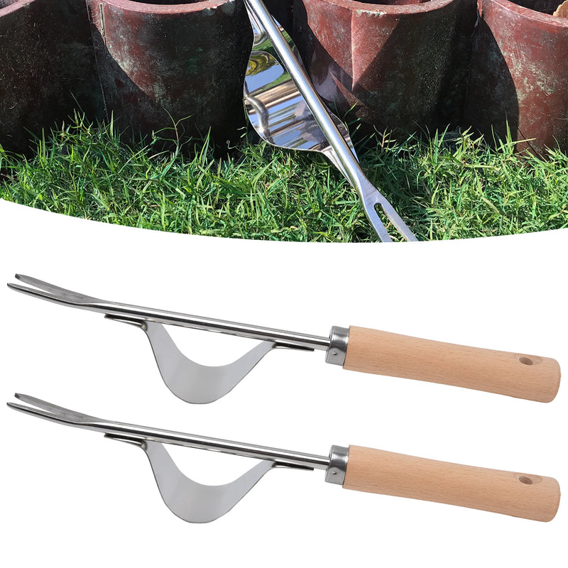 2 pçs jardim mão capinador de aço inoxidável resistente à ferrugem alça brilhante ferramenta remoção ervas daninhas jardim mão capinador
