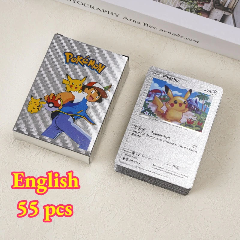55PCS Pokemon Gold Foil Colorful Card Charizard Pikachu Arceus Silver Rainbow English VSTAR VMAX Card Gift