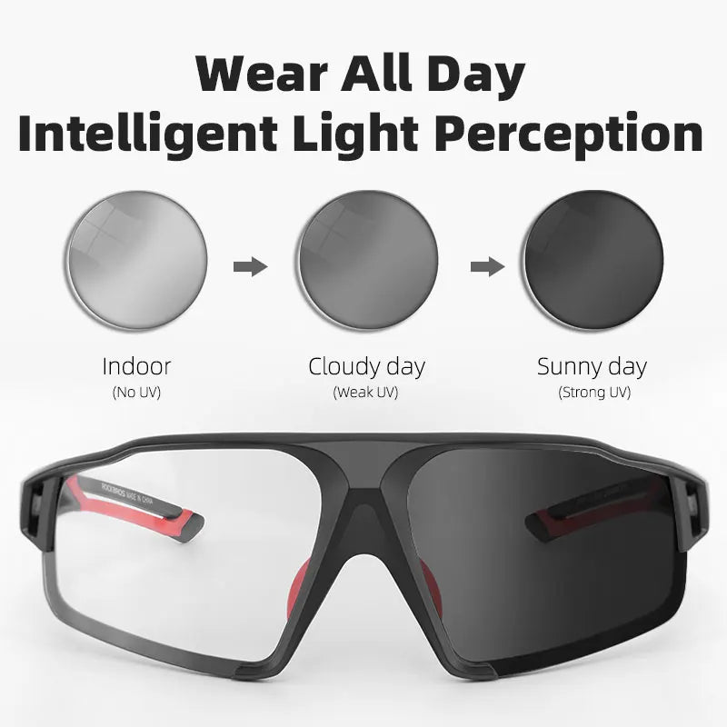 ROCKBROS Bike Glasses Photochromic Sunglasses Ultralight Large Frame UV400 Protection Goggles Outdoor Sports Running Glasses