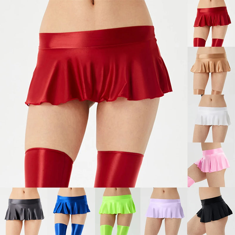 Fashion Womens Clothing Glossy Short Skirt Comfortable Skater Night Party Skirt Clubwear Female Skirts