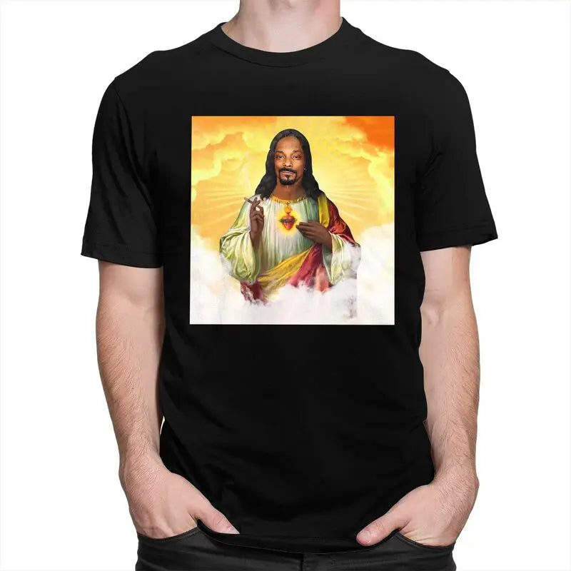 Custom Funny Saint Jesus Snoop Dogg Tshirt for Men Short Sleeve Leisure T Shirt Cool T-shirts Slim Fit 100% Cotton Tee Gift