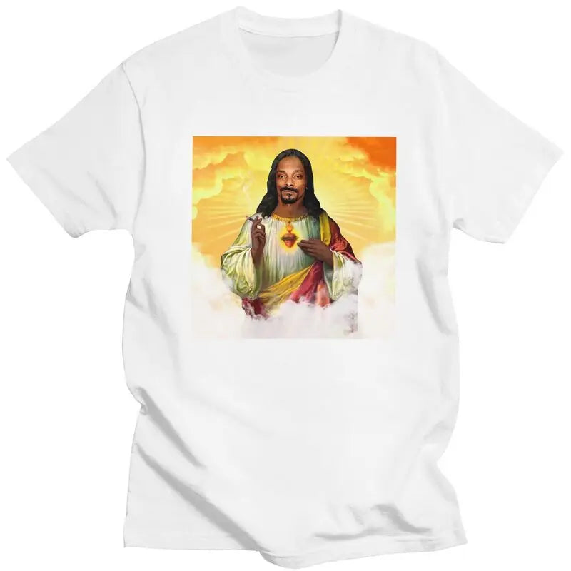 Custom Funny Saint Jesus Snoop Dogg Tshirt for Men Short Sleeve Leisure T Shirt Cool T-shirts Slim Fit 100% Cotton Tee Gift