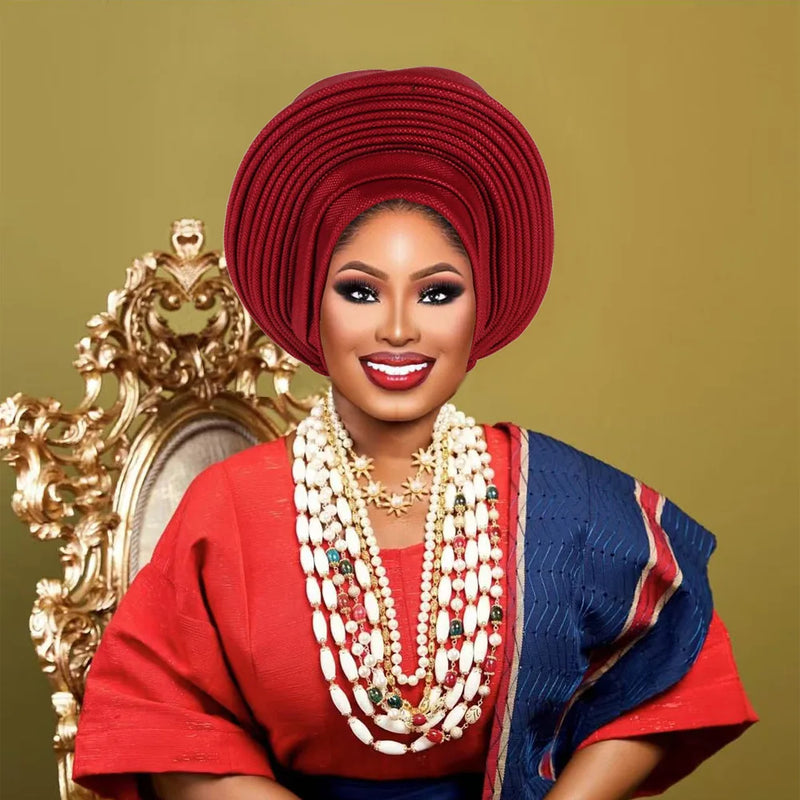 Nigeria Head Ties Wedding Party Headgear Elegant African Headtie Turban Already Made Women's Auto Gele Female Head Wraps