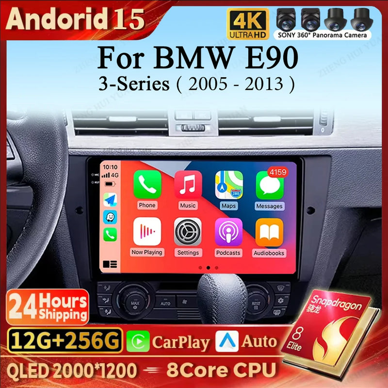 9" Car Radio Wireless CarPlay Android 15 For BMW 3-Series E90 E91 E92 E93 2005 - 2013 Auto Car Intelligent Systems AutoRadio