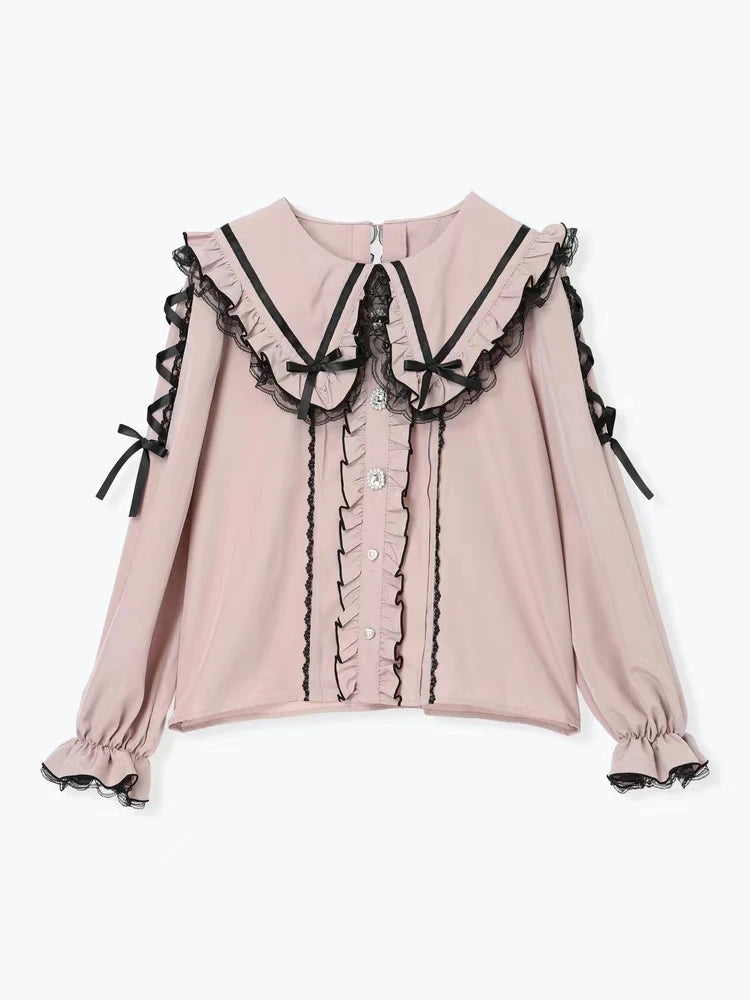 Noemi Sweet Lace Trim Long Sve irt New Arrival ELAKE Brand Polyester Fiber Straight Cut Lightweight Daily Wear for Girls
