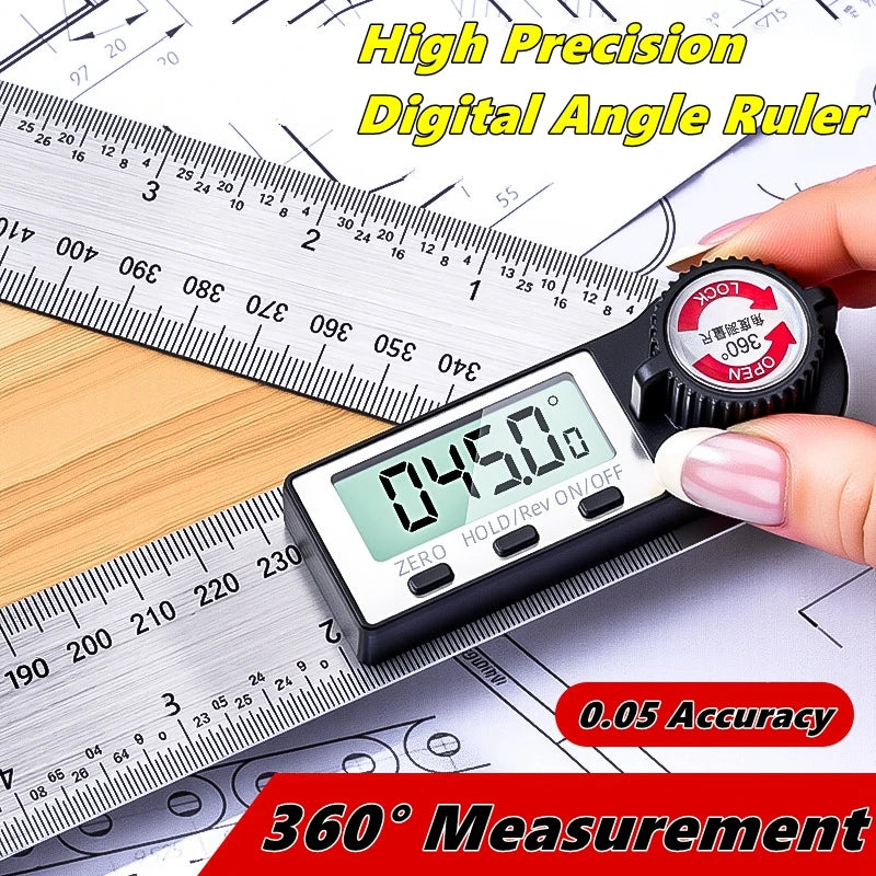 Escala detectora de régua de ângulo digital, 200/300/500mm, adequada para ferramentas de medição de marcenaria, ferramentas multifuncionais de alta precisão