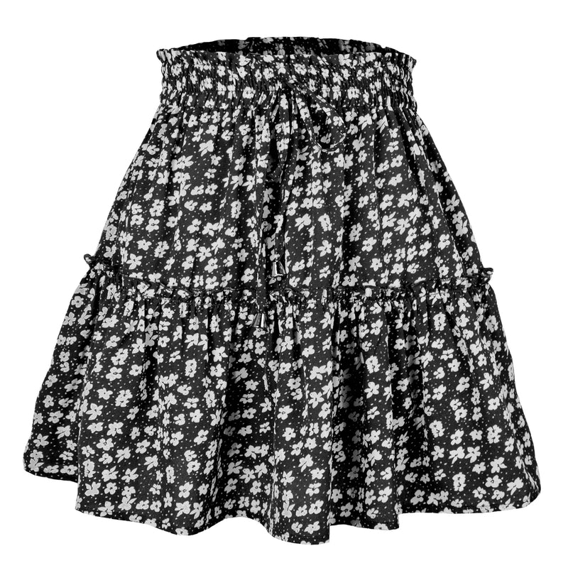Women Floral Print A-Line Skirt Summer Lady High Elastic Wiast Little Daisy Vestidos LDY-WW4648