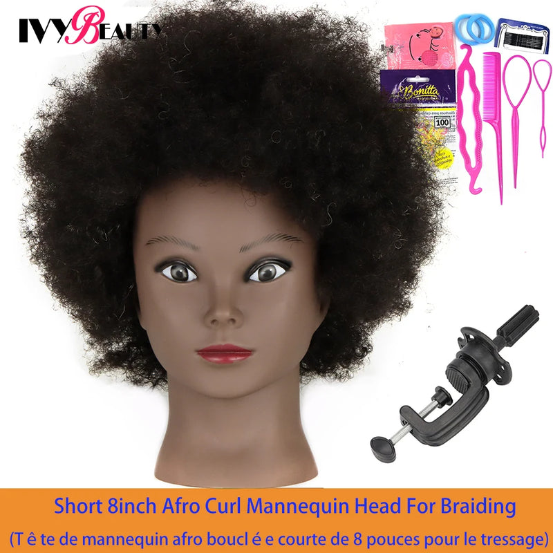 African American Mannequin Head With 100% Real Human Hair 16inch Hairdresser Training Manikin Head For Practice Styling Braiding