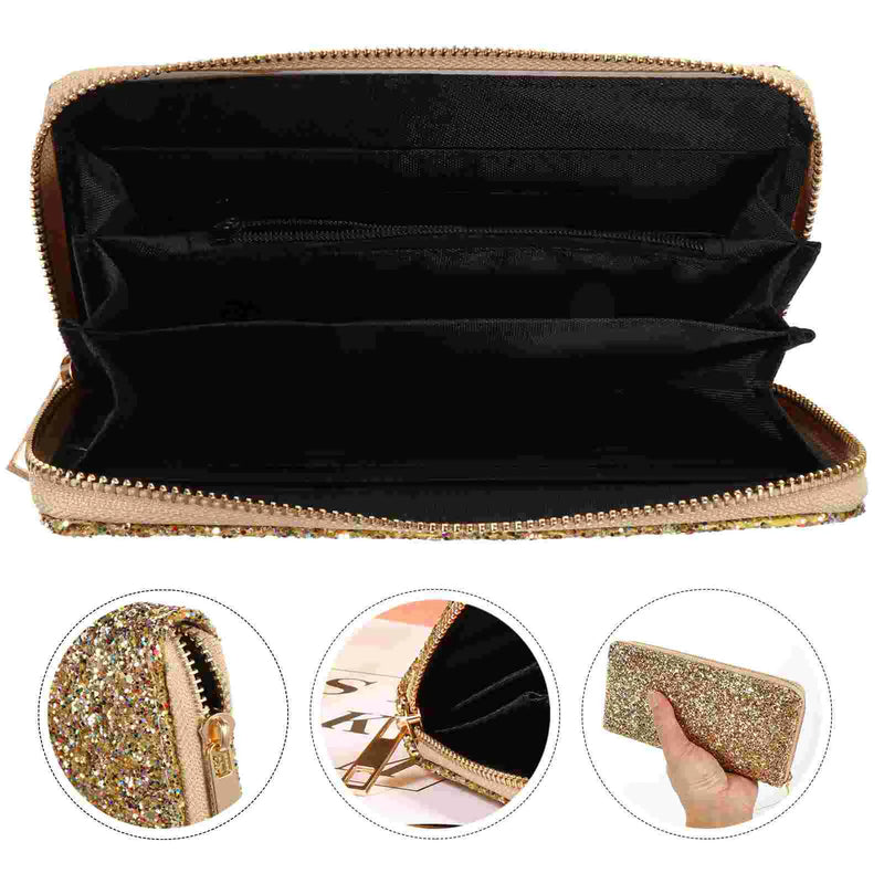 Premium Pu Polyester Glitter Long Wallet Women Zippered Shiny Multi Pocket ganizer Metallic Purse Handbag Storage Case Gift For