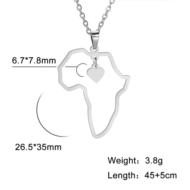 My Shape Africa Map Lion Elephant Monkey Giraffe Pendant Necklaces Men Women Stainless Steel Animal Chain Choker African Jewelry