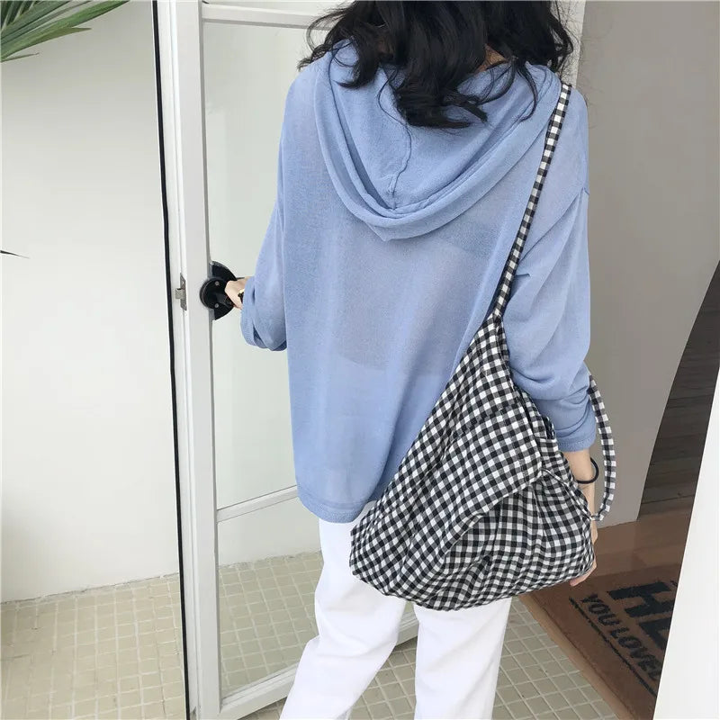 Canvas Bag Woman Casual Plaid Women Shopping Bag Large Capacity Cute Tote Handbags Cloth Double-sided Girls Frenum Shoulder Bags