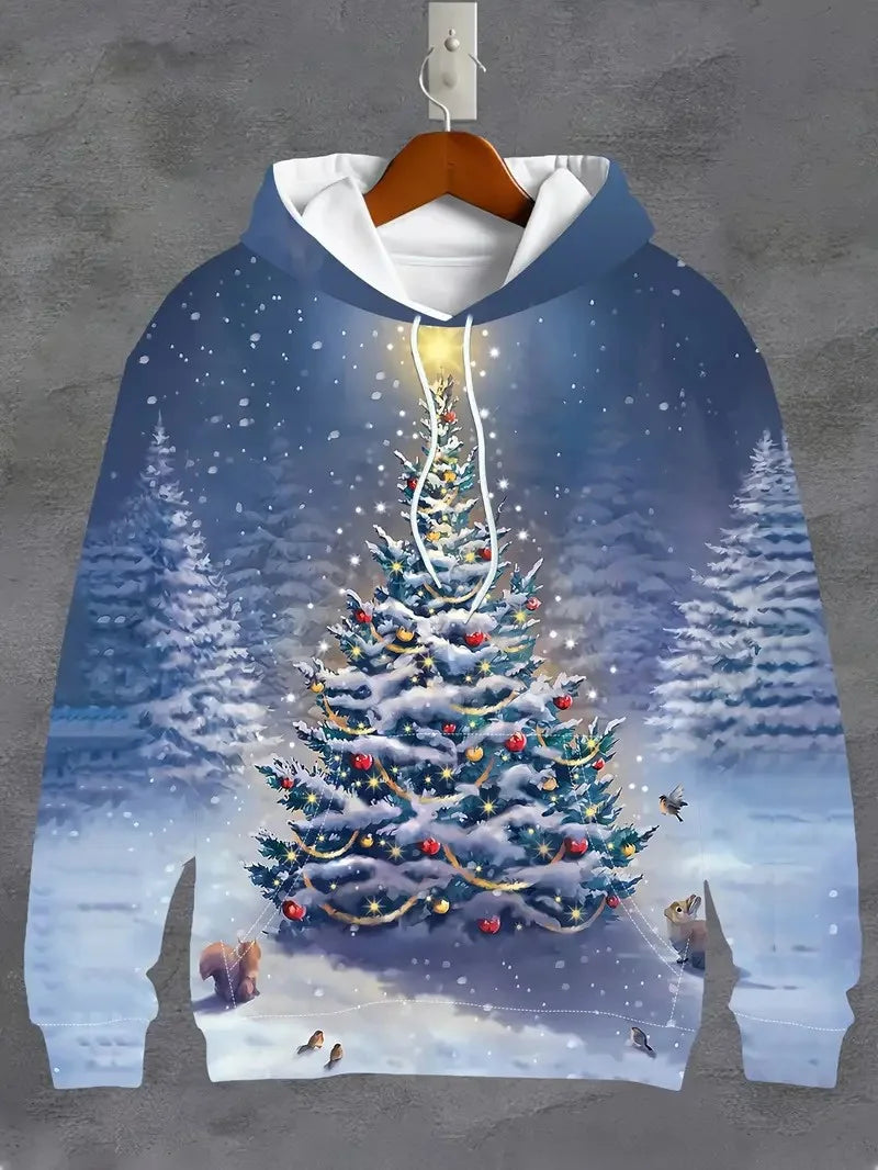 Men's Cartoon Santa Claus Pattern Hoodies Autumn Winter Long Sleeve Christmas Style Sweatshirt 6XL Big Size Loose Casual Hoodies