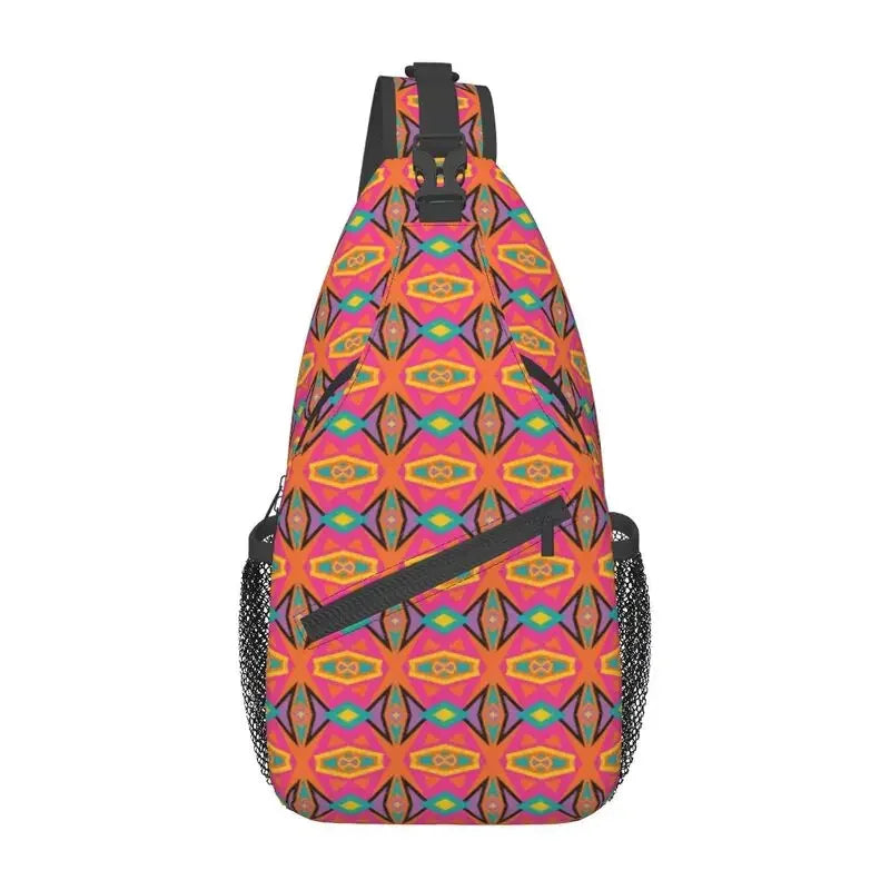 African Kente Cloth Design Sling Bag for Traveling Traditional Africa Ethnic Pattern Chest Crossbody Backpack Shoulder Daypack