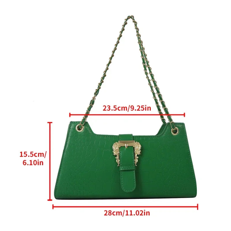 2024 Luxury Women's Chic Underarm Bags New Fashion Crocodile Pattern Chain Shoulder Bags Handbags Clutch Blue Green Armpit Bags