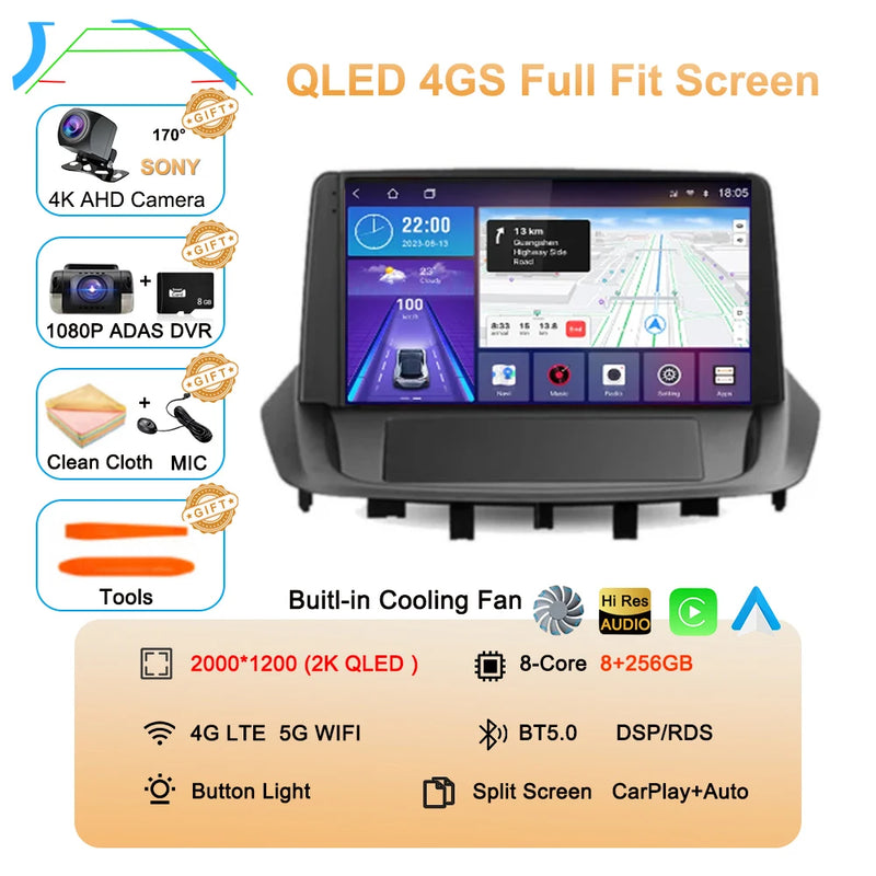 Android 14 For Renault Fluence 1 2009 - 2017 Multimedia Monitor Carplay Auto WIFI Navigation Player Video Stereo GPS Radio QLED