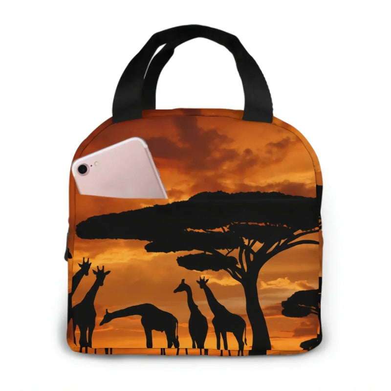 Africa Savannah Animal Insulated Lunch Bag Reusable Thermal Lunch Box Containers for Women Men Shopping Office School Picnic