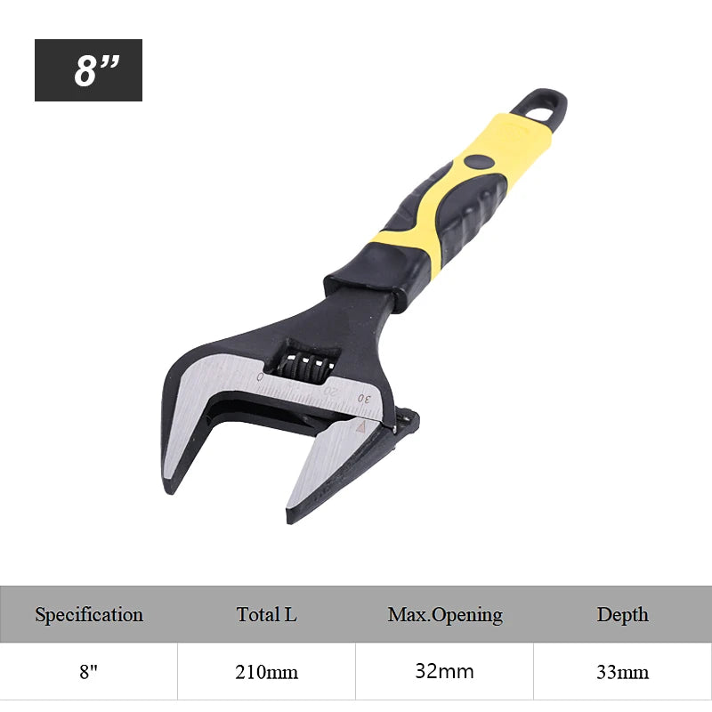 Chave inglesa ajustável de 6/8/10/12 polegadas, grande, aberta, aço inoxidável, oficina doméstica, multifuncional, ferramentas de reparo manual