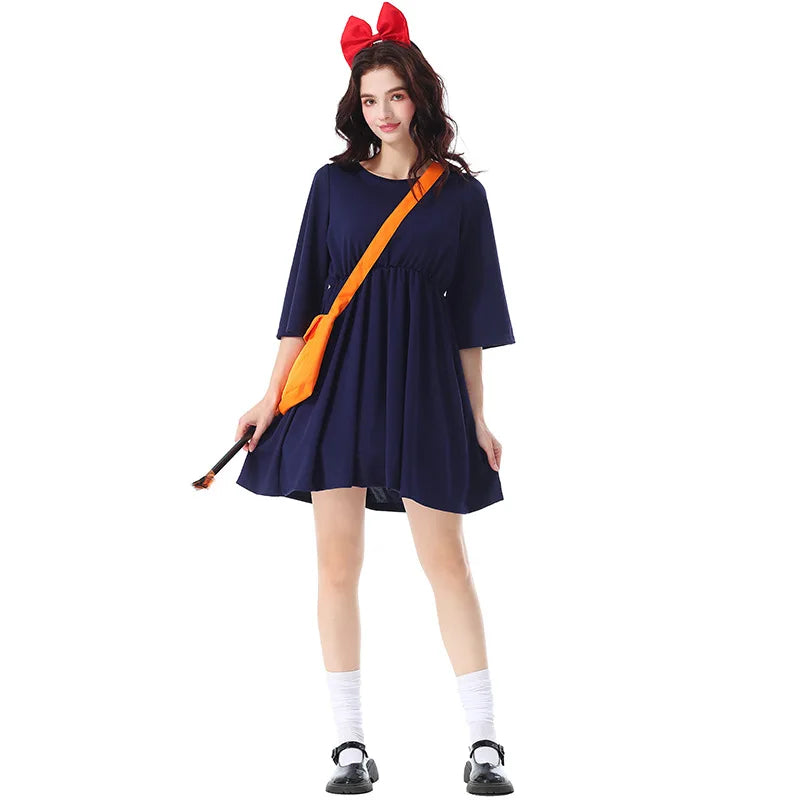 Japanese Anime Cosplay Kiki Costumes Witch Dress for Women Hayao Miyazaki Kiki Costumes Halloween Party Role Playing Fancy Dress