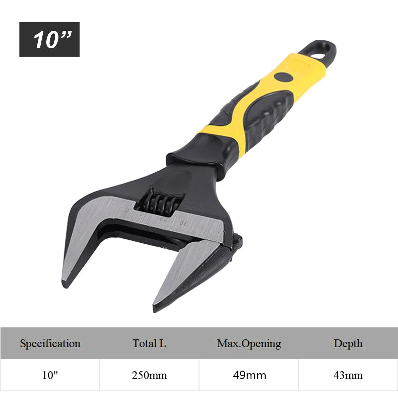 Chave inglesa ajustável de 6/8/10/12 polegadas, grande, aberta, aço inoxidável, oficina doméstica, multifuncional, ferramentas de reparo manual