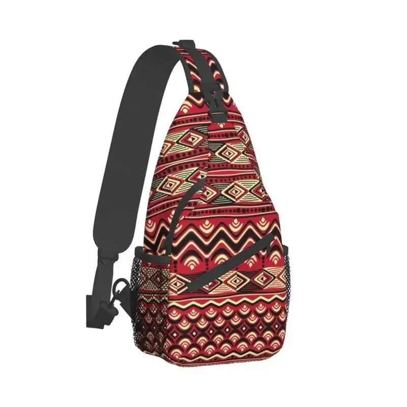 Maroon African Ankara Crossbody Sling Backpack Africa Civilization Styles Shoulder Chest Bag for Travel Hiking Daypack