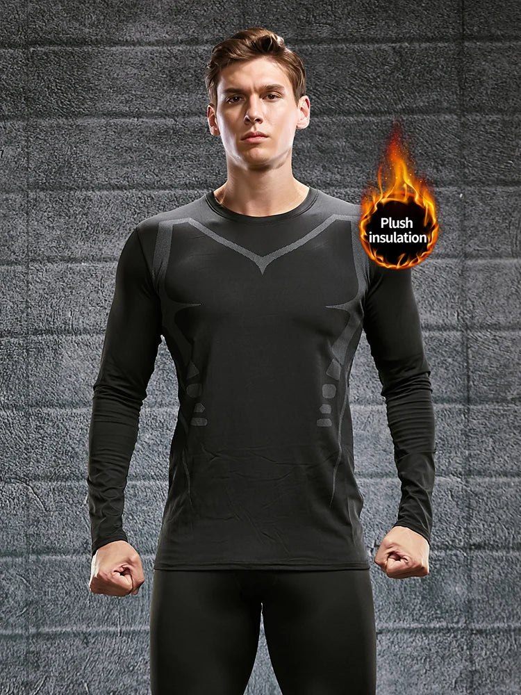 Roupa interior quente para homens, pelúcia e espessamento, à prova de água e sem costura, conjunto esportivo apertado, top outono e inverno
