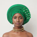 Vermelho Multi-Layered chapéu de turbante, Africano Fan Shaped cabeça Wraps, Headwear plissado com Cristal, Nigéria Headtie, Auto Gele, Casamento