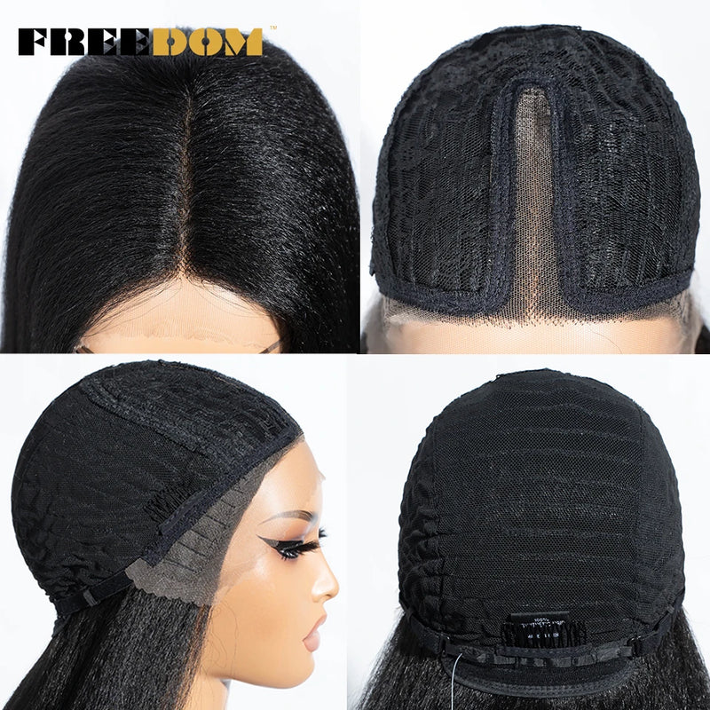 FREEDOM Yaki Straight Synthetic Lace Front Wigs For Women 26" Ombre Brown Blonde Lace Wig Heat Resistant Clearance Cosplay Wig