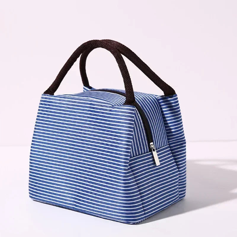 Fashion Stripe Insulated Lunch Bags Waterproof Picnic Foods Storage Container Handbag Women's Kids Thermal Lunch Box Cooler Bags
