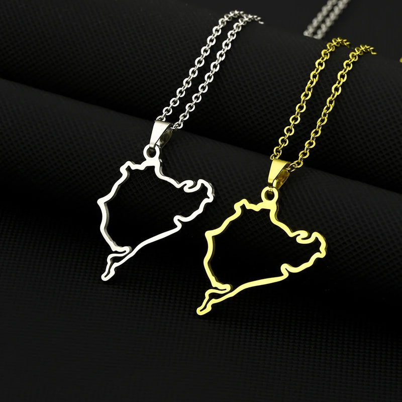Fashion Germany Car Styling Racing Road Nurburgring Pendant Necklace for Men Women Girls Stainless Steel Jewelry