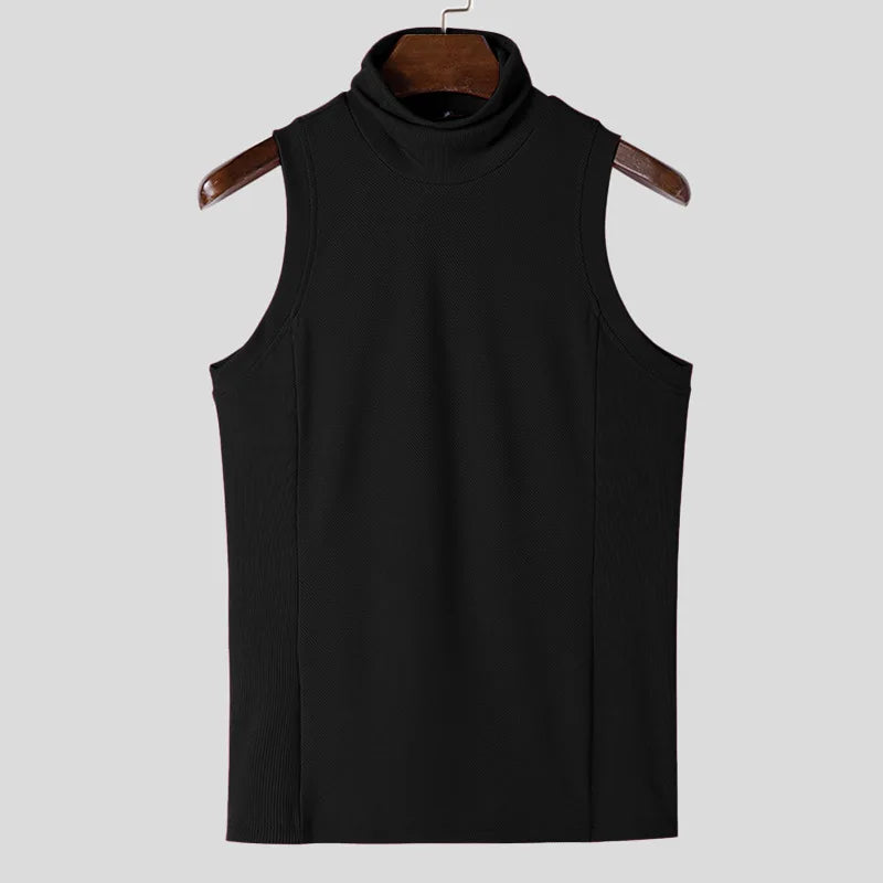 Spring and summer men's T-shirt solid color fashionable sleeveless bottoming shirt fashionable men's sexy tight turtleneck vest