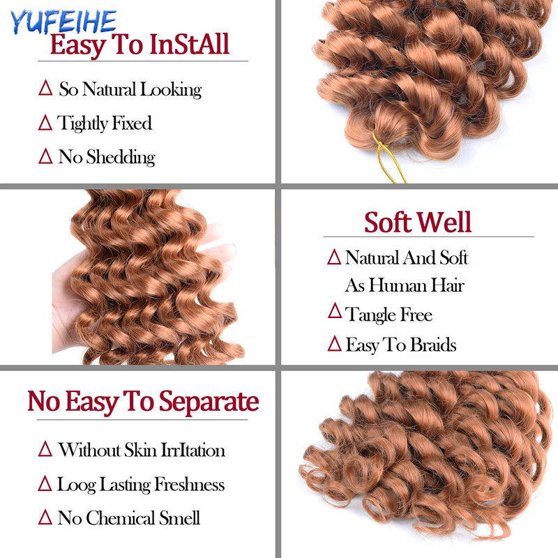 12Inch Water Wavy Synthetic Crochet Hair Ombre Hawaii Afro Curls Braiding Hair Extensions For Women Ocean Wave Hair