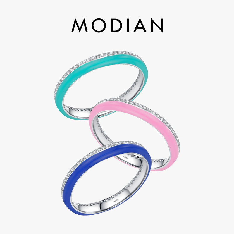 MODIAN-Eternidade Empilhável Anéis de Festa para Mulheres, 925 Prata Esterlina, Esmalte Klein Azul, Brilho, CZ, Jóias Finas