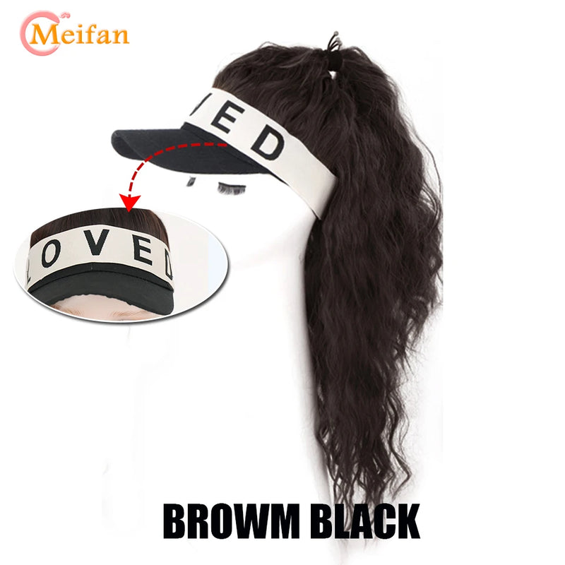 MEIFAN Synthetic Natural Fake Hair Ponytail Extension Wig wiht Hat Travel Beach Shade Baseball Cap All-in-one Easy Wear Hat Wig