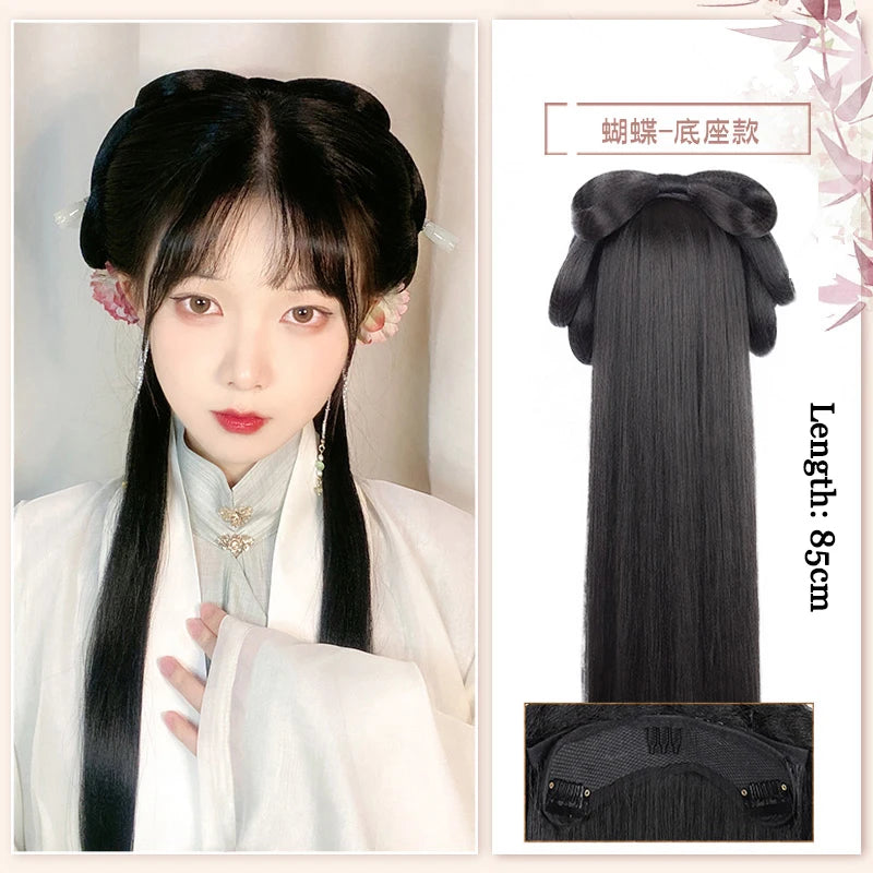 AOSI Synthetic Wei And Jin Style Warring States Robe Hanfu Wig Package Integrated Bun Back Pressed Back Hair Ancient Style