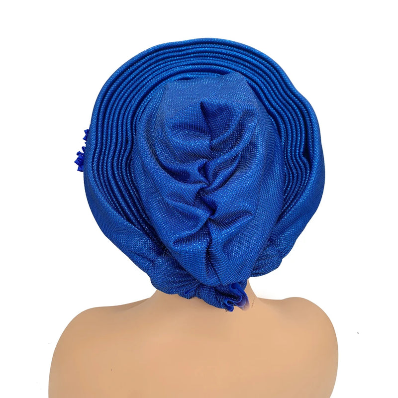 New African Headtie Turban Nigeria Head Ties with Flowers Already Made Auto Gele Women Head Wraps for Wedding Party